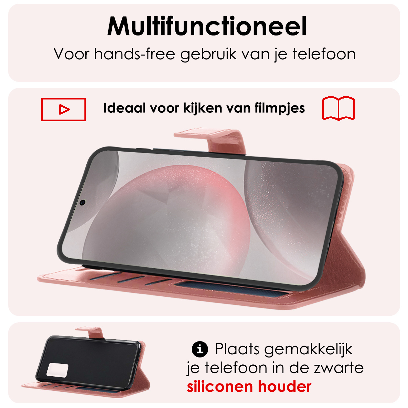 NoXx Hoes Geschikt voor Samsung S24 Hoesje Book Case Hoes Flip Cover Wallet Bookcase - Rosé goud