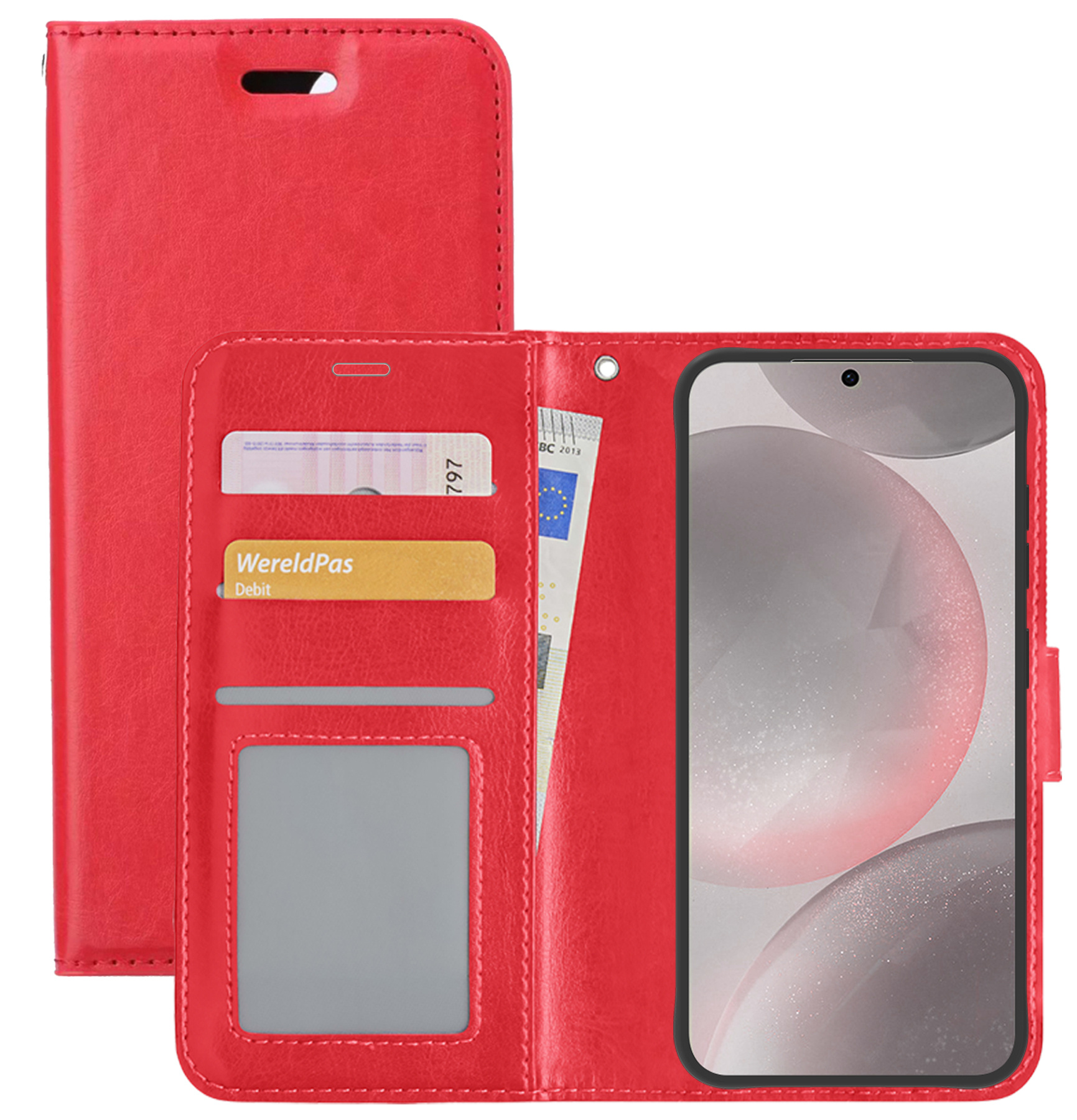 NoXx Hoes Geschikt voor Samsung S24 Hoesje Book Case Hoes Flip Cover Wallet Bookcase - Rood