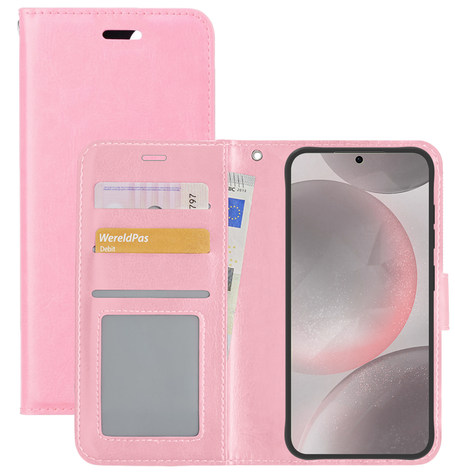 NoXx Hoes Geschikt voor Samsung S24 Hoesje Book Case Hoes Flip Cover Wallet Bookcase - Lichtroze