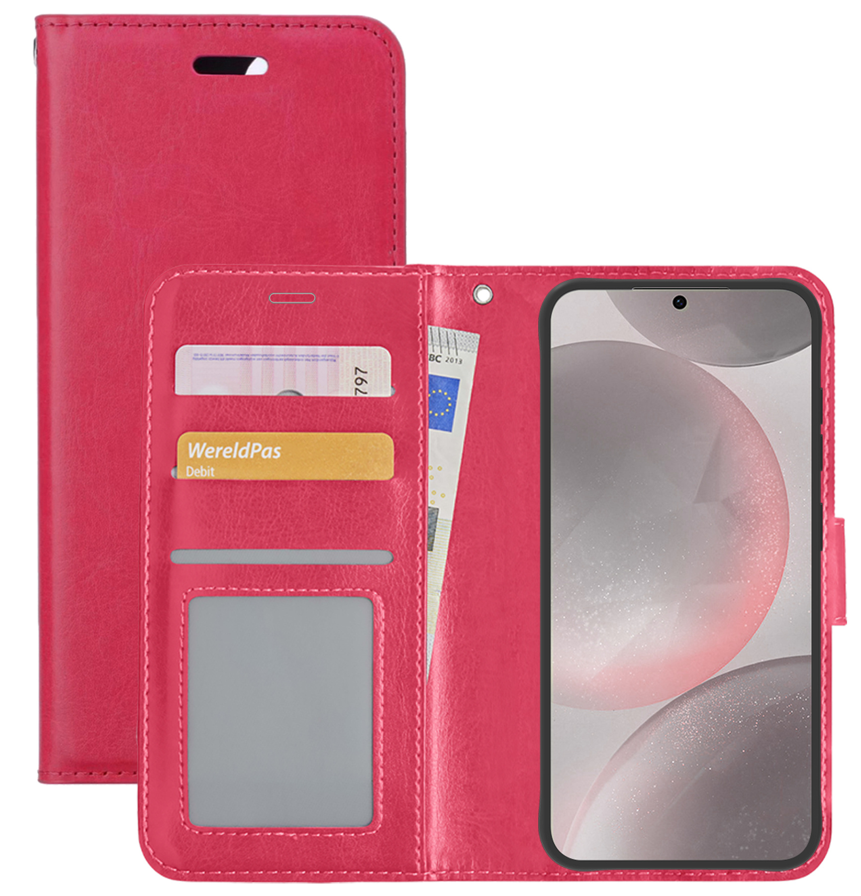 NoXx Hoes Geschikt voor Samsung S24 Hoesje Book Case Hoes Flip Cover Wallet Bookcase - Donkerroze