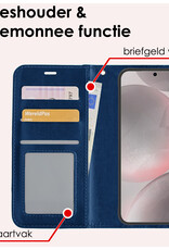 NoXx Hoes Geschikt voor Samsung S24 Hoesje Book Case Hoes Flip Cover Wallet Bookcase - Donkerblauw