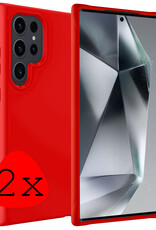 BASEY. Hoes Geschikt voor Samsung S24 Ultra Hoesje Siliconen Back Cover Case - Hoesje Geschikt voor Samsung Galaxy S24 Ultra Hoes Cover Hoesje - Rood - 2 Stuks
