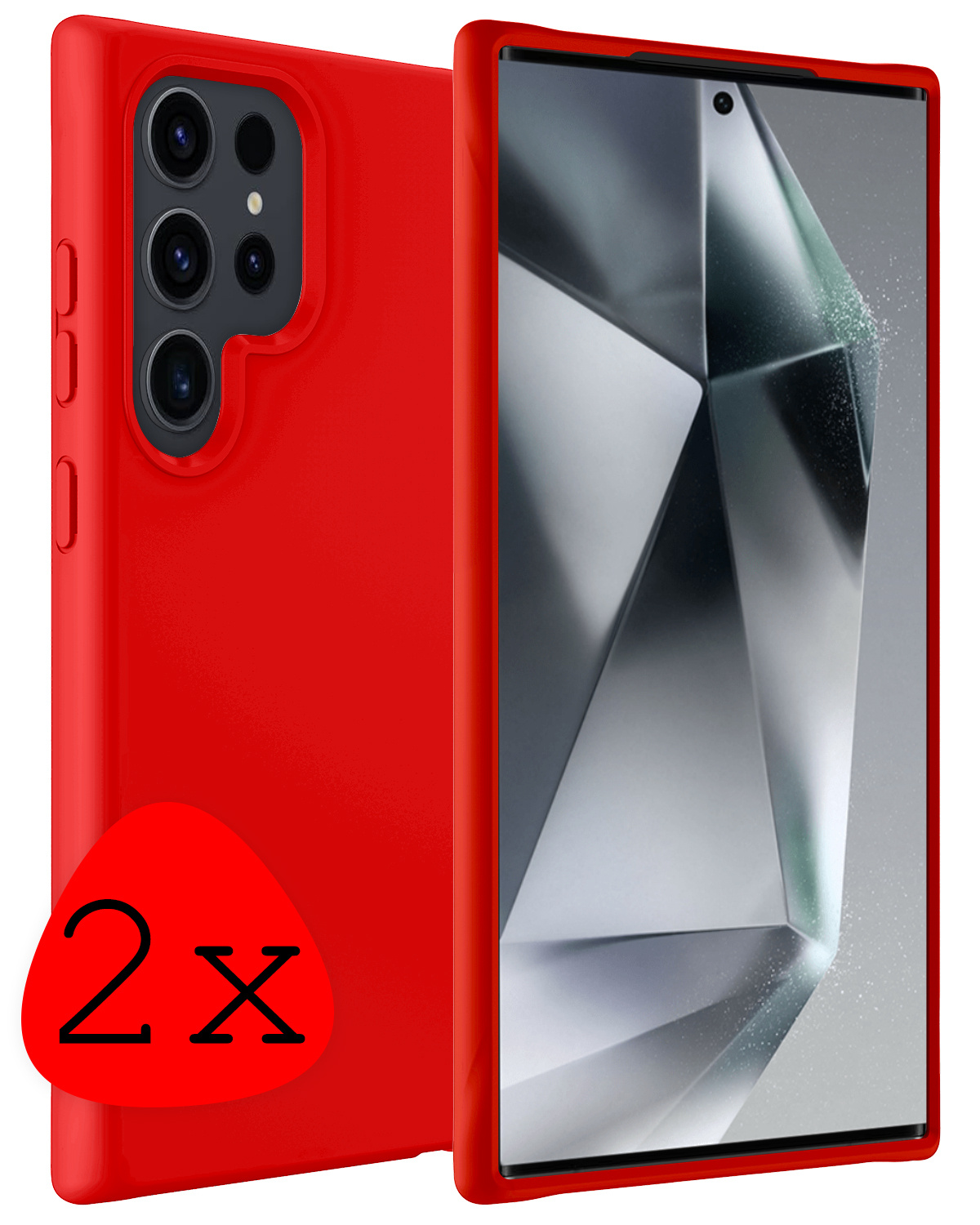 BASEY. Hoes Geschikt voor Samsung S24 Ultra Hoesje Siliconen Back Cover Case - Hoesje Geschikt voor Samsung Galaxy S24 Ultra Hoes Cover Hoesje - Rood - 2 Stuks