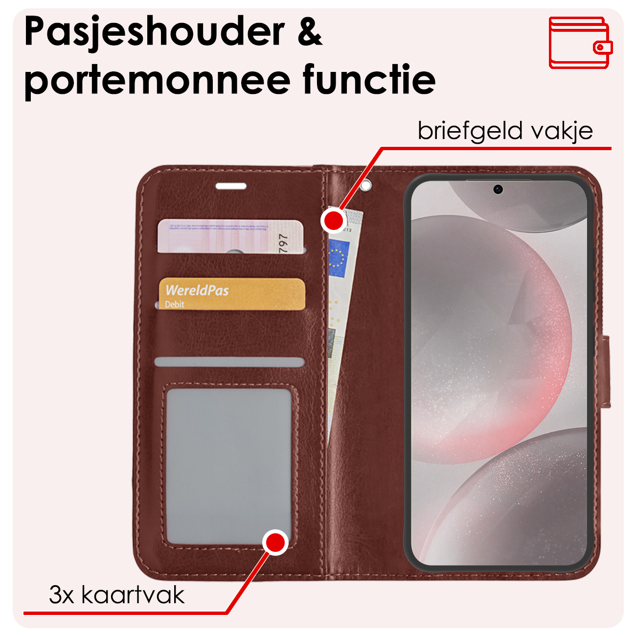 NoXx Hoes Geschikt voor Samsung S24 Hoesje Book Case Hoes Flip Cover Wallet Bookcase - Bruin