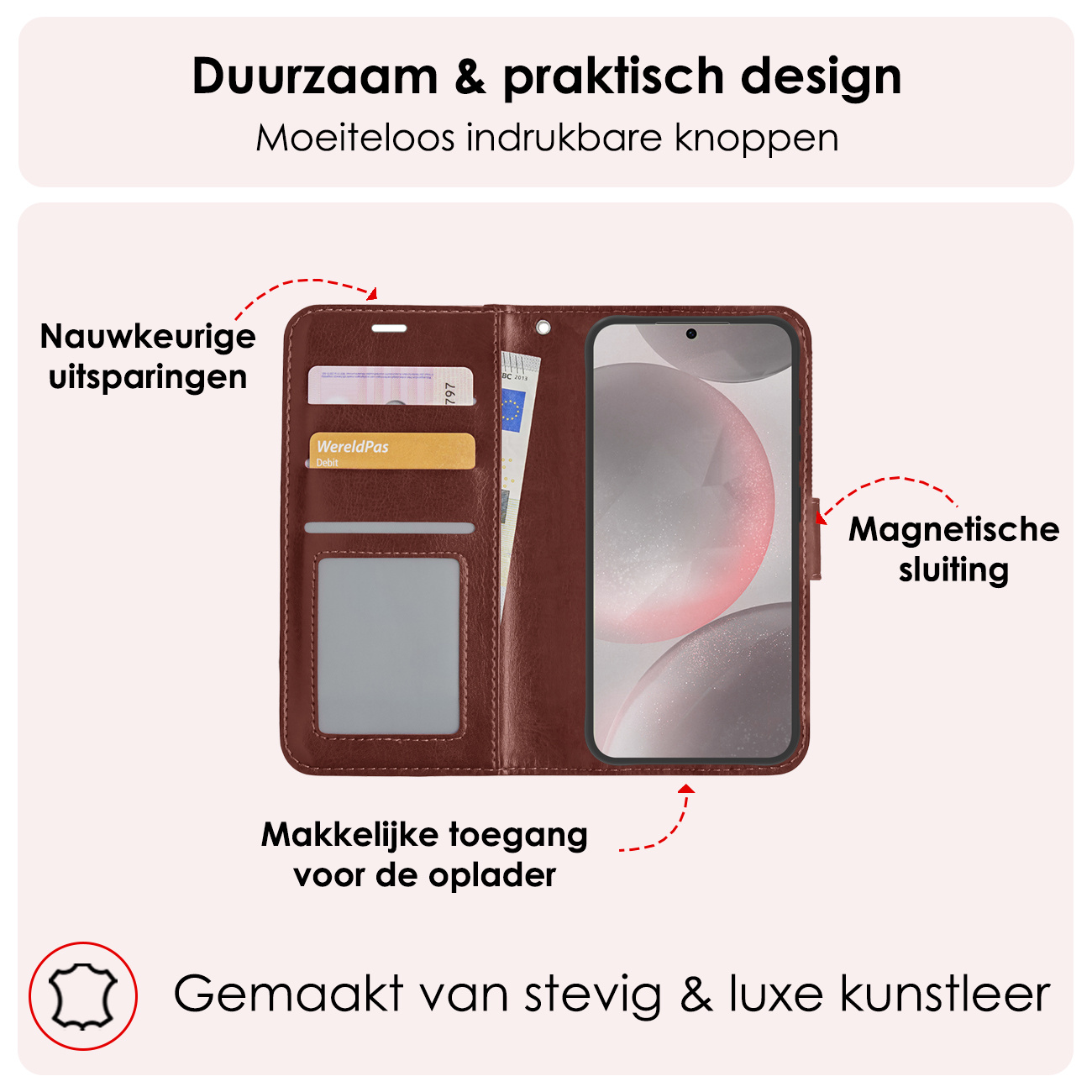 NoXx Hoes Geschikt voor Samsung S24 Hoesje Book Case Hoes Flip Cover Wallet Bookcase - Bruin