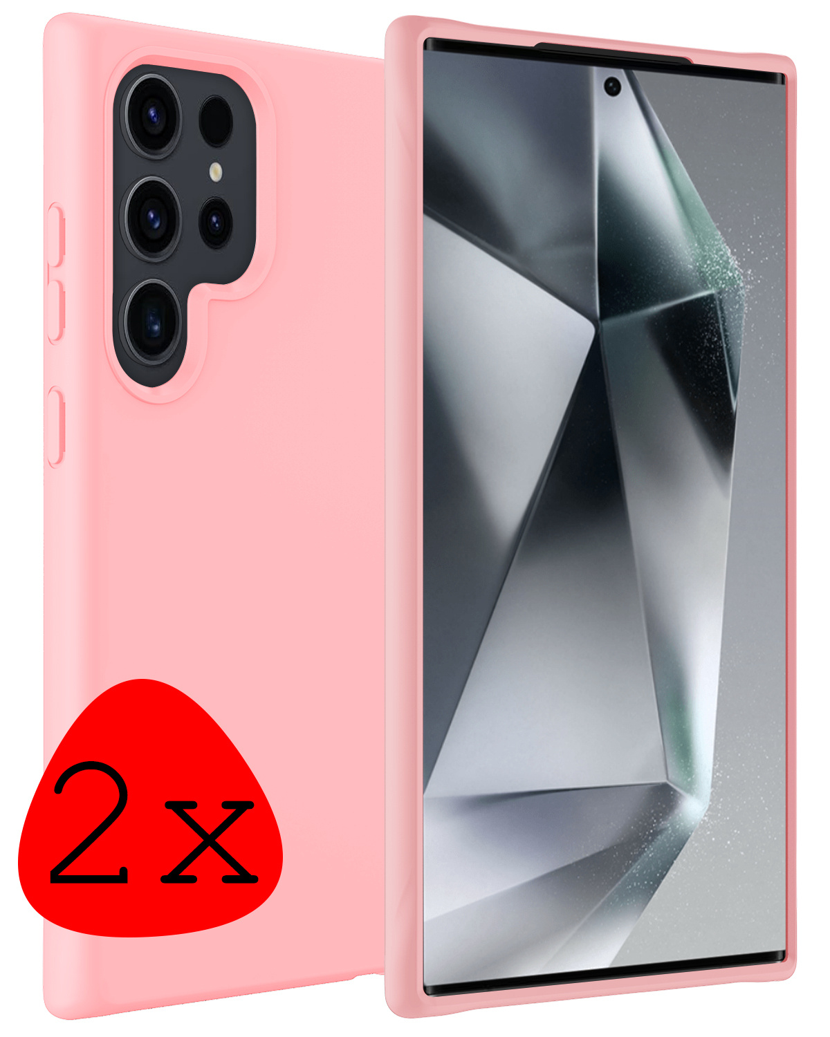 BASEY. Hoes Geschikt voor Samsung S24 Ultra Hoesje Siliconen Back Cover Case - Hoesje Geschikt voor Samsung Galaxy S24 Ultra Hoes Cover Hoesje - Lichtroze - 2 Stuks