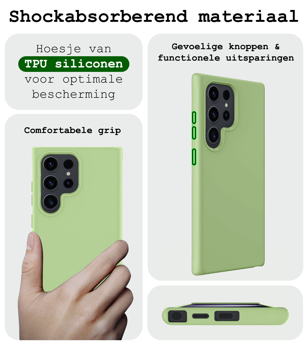 BASEY. Hoes Geschikt voor Samsung S24 Ultra Hoesje Siliconen Back Cover Case - Hoesje Geschikt voor Samsung Galaxy S24 Ultra Hoes Cover Hoesje - Groen - 2 Stuks