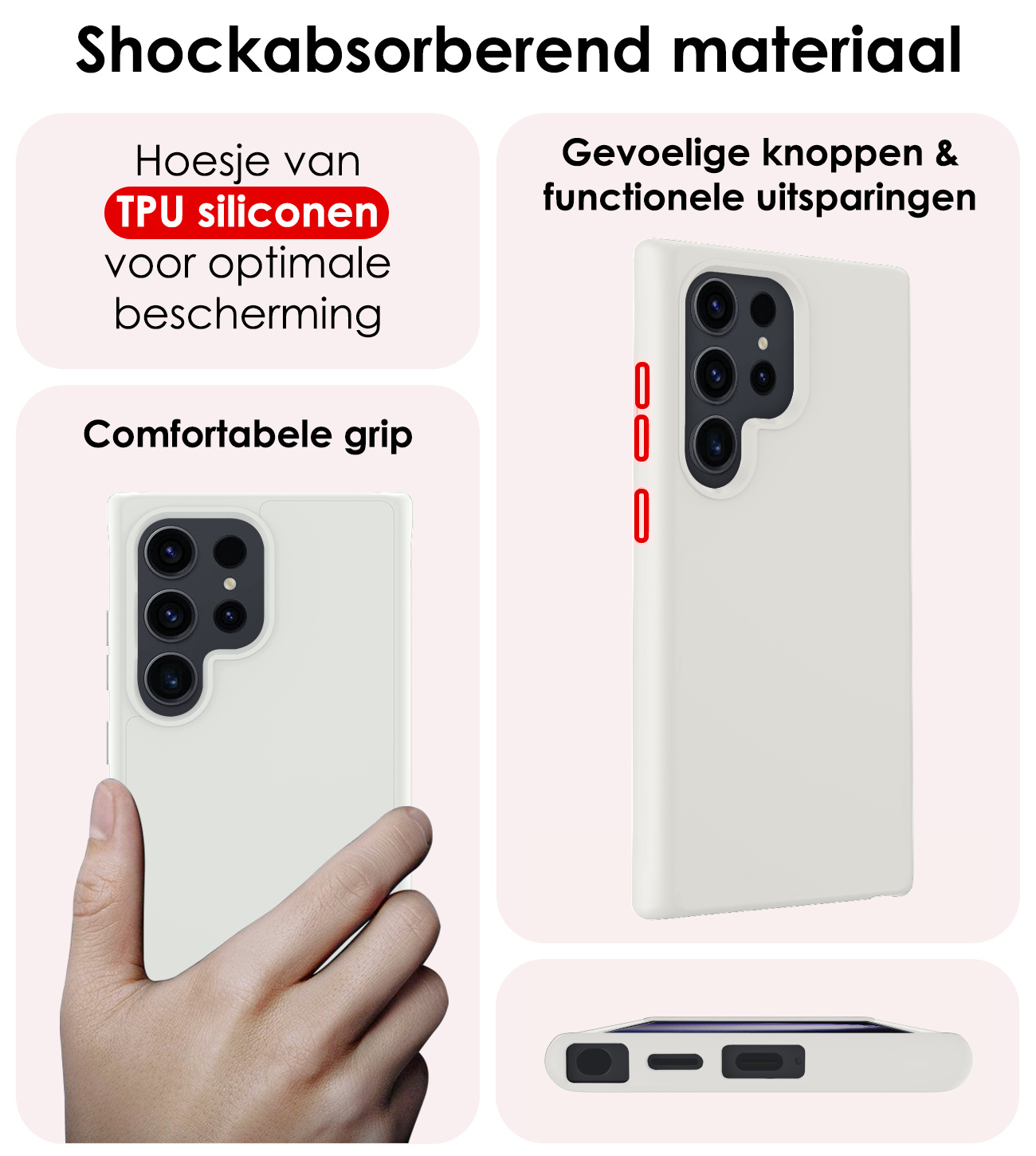 NoXx Hoes Geschikt voor Samsung S24 Ultra Hoesje Cover Siliconen Back Case Hoes - Wit - 2x