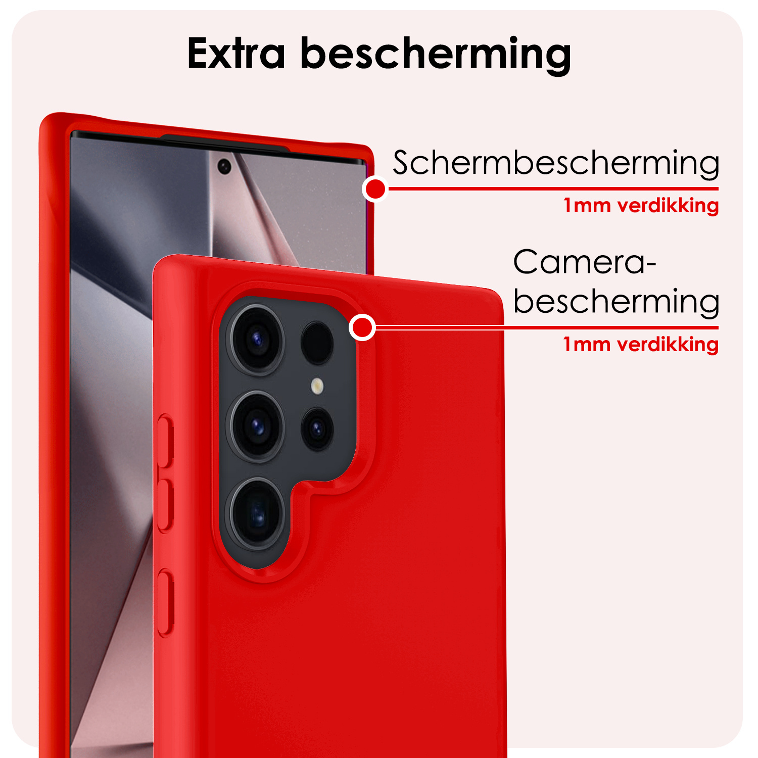 NoXx Hoes Geschikt voor Samsung S24 Ultra Hoesje Cover Siliconen Back Case Hoes - Rood - 2x