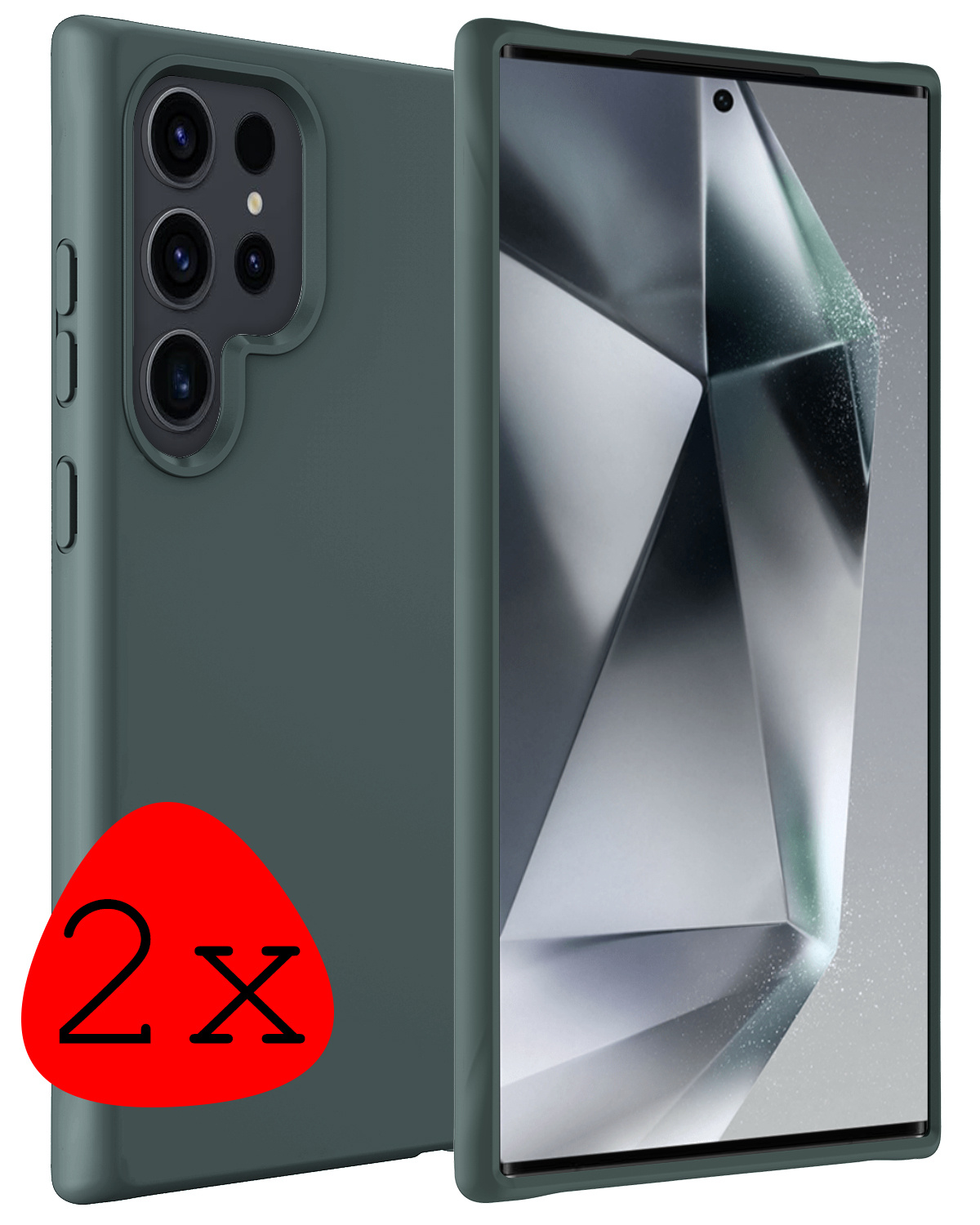 BASEY. Hoes Geschikt voor Samsung S24 Ultra Hoesje Siliconen Back Cover Case - Hoesje Geschikt voor Samsung Galaxy S24 Ultra Hoes Cover Hoesje - Donkergroen - 2 Stuks