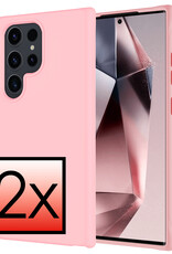 NoXx Hoes Geschikt voor Samsung S24 Ultra Hoesje Cover Siliconen Back Case Hoes - Lichtroze - 2x