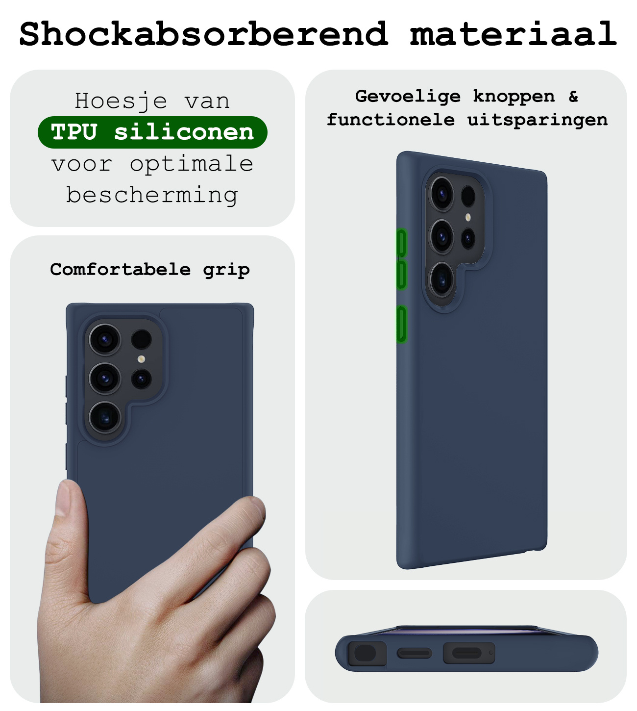 BASEY. Hoes Geschikt voor Samsung S24 Ultra Hoesje Siliconen Back Cover Case - Hoesje Geschikt voor Samsung Galaxy S24 Ultra Hoes Cover Hoesje - Donkerblauw - 2 Stuks