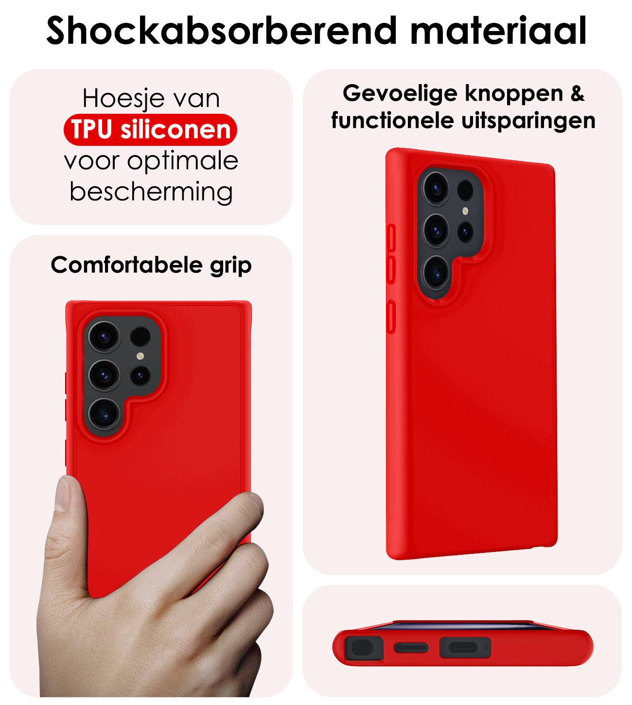 NoXx Hoes Geschikt voor Samsung S24 Ultra Hoesje Cover Siliconen Back Case Hoes - Rood