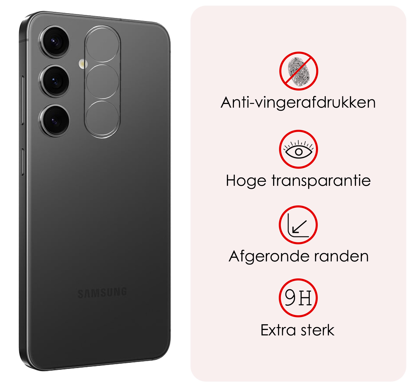 NoXx Screenprotector Geschikt voor Samsung S24 Camera Screenprotector Gehard Glas - Screenprotector Geschikt voor Samsung Galaxy S24 Screenprotector Camera Tempered Glass - 3x