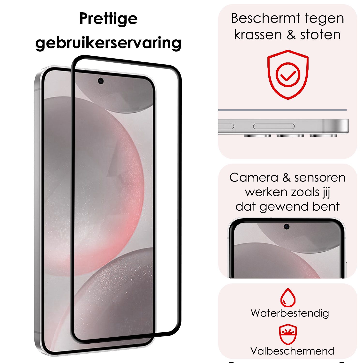 NoXx Screenprotector Geschikt voor Samsung S24 Screenprotector Tempered Glass Gehard Glas Full Cover