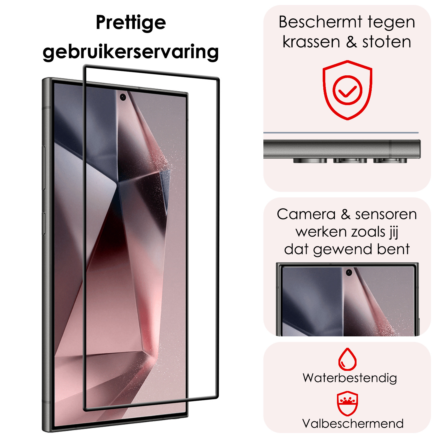 NoXx Screenprotector Geschikt voor Samsung S24 Ultra Screenprotector Tempered Glass Gehard Glas Full Cover - 3x