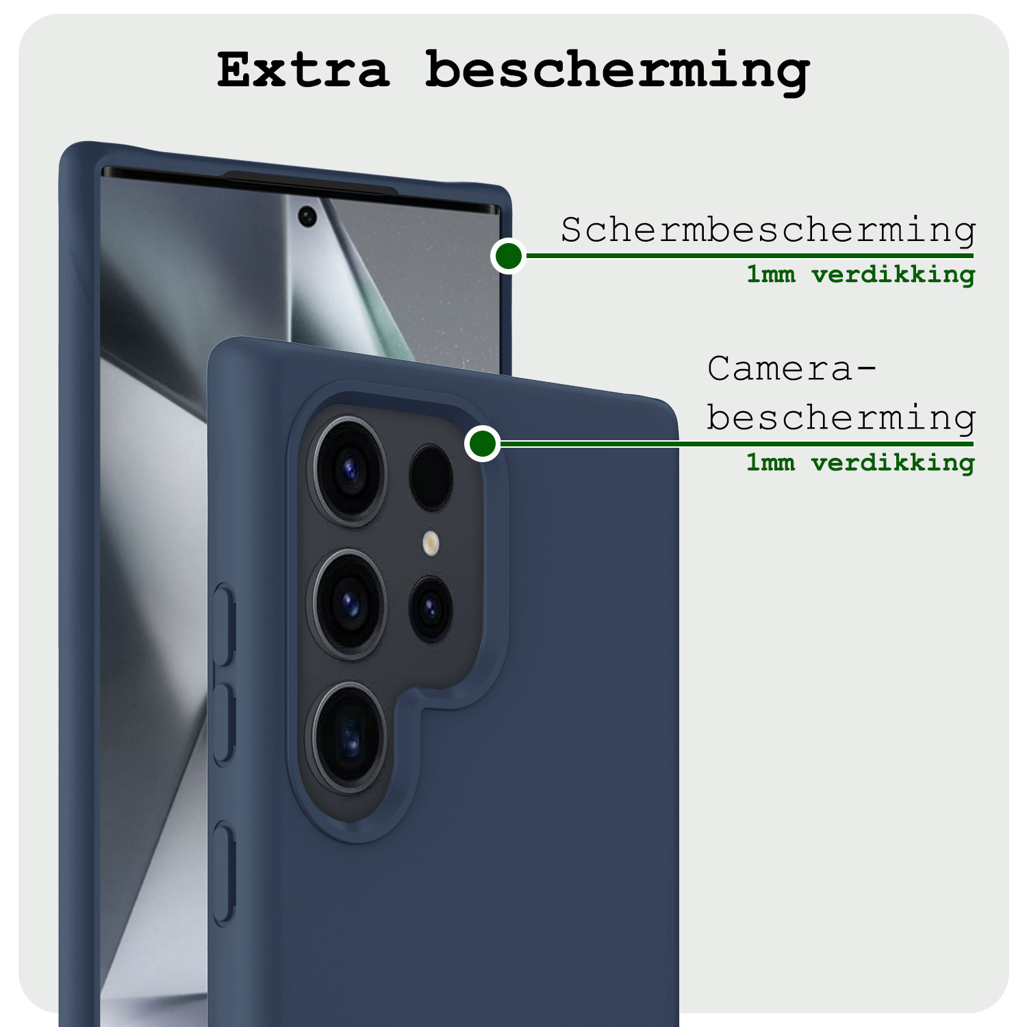 BASEY. Hoes Geschikt voor Samsung S24 Ultra Hoesje Siliconen Back Cover Case Met Screenprotector - Hoesje Geschikt voor Samsung Galaxy S24 Ultra Hoes Cover Hoesje - Donkerblauw