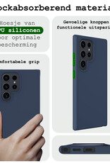 BASEY. Hoes Geschikt voor Samsung S24 Ultra Hoesje Siliconen Back Cover Case Met Screenprotector - Hoesje Geschikt voor Samsung Galaxy S24 Ultra Hoes Cover Hoesje - Donkerblauw