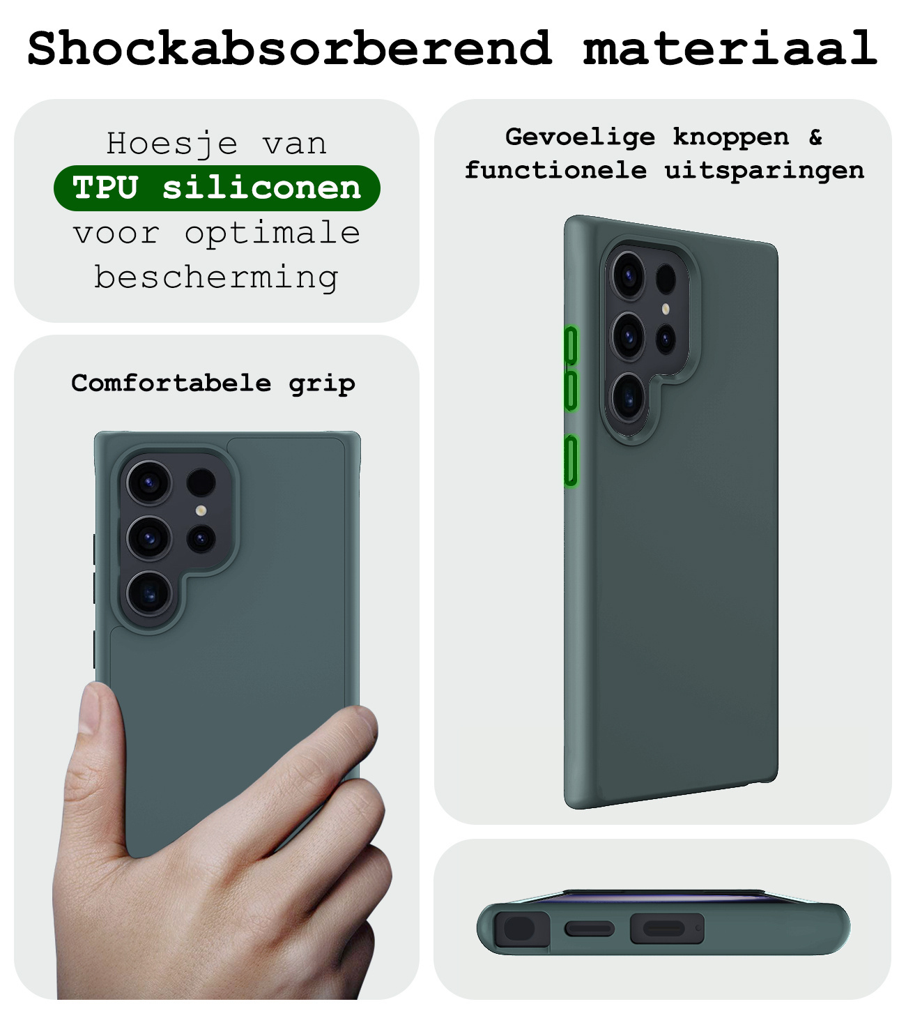 BASEY. Hoes Geschikt voor Samsung S24 Ultra Hoesje Siliconen Back Cover Case Met Screenprotector - Hoesje Geschikt voor Samsung Galaxy S24 Ultra Hoes Cover Hoesje - Donkergroen