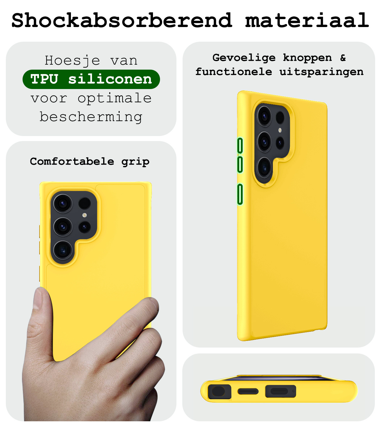 BASEY. Hoes Geschikt voor Samsung S24 Ultra Hoesje Siliconen Back Cover Case Met Screenprotector - Hoesje Geschikt voor Samsung Galaxy S24 Ultra Hoes Cover Hoesje - Geel