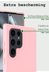 BASEY. Hoes Geschikt voor Samsung S24 Ultra Hoesje Siliconen Back Cover Case Met Screenprotector - Hoesje Geschikt voor Samsung Galaxy S24 Ultra Hoes Cover Hoesje - Lichtroze