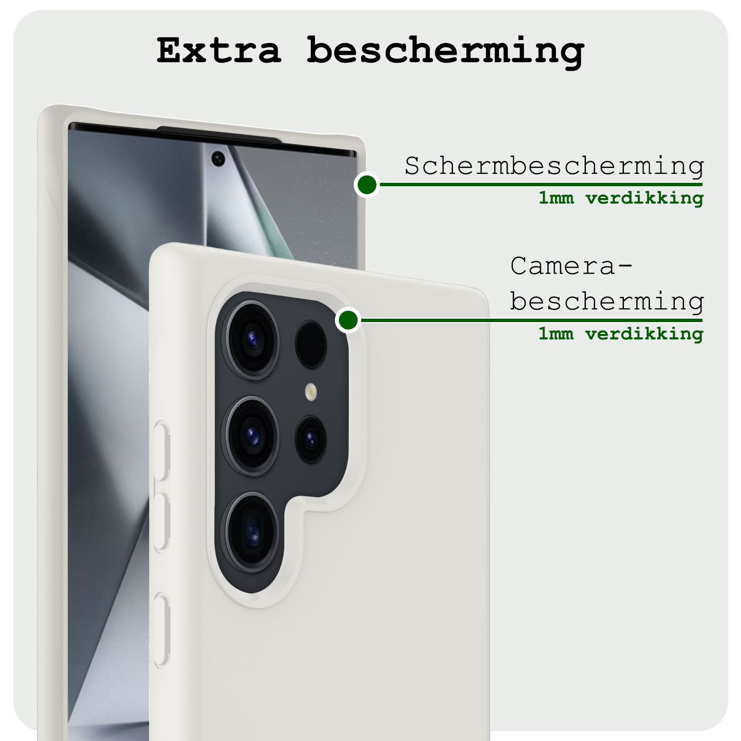 BASEY. Hoes Geschikt voor Samsung S24 Ultra Hoesje Siliconen Back Cover Case Met Screenprotector - Hoesje Geschikt voor Samsung Galaxy S24 Ultra Hoes Cover Hoesje - Wit