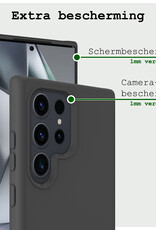 BASEY. Hoes Geschikt voor Samsung S24 Ultra Hoesje Siliconen Back Cover Case Met Screenprotector - Hoesje Geschikt voor Samsung Galaxy S24 Ultra Hoes Cover Hoesje - Zwart