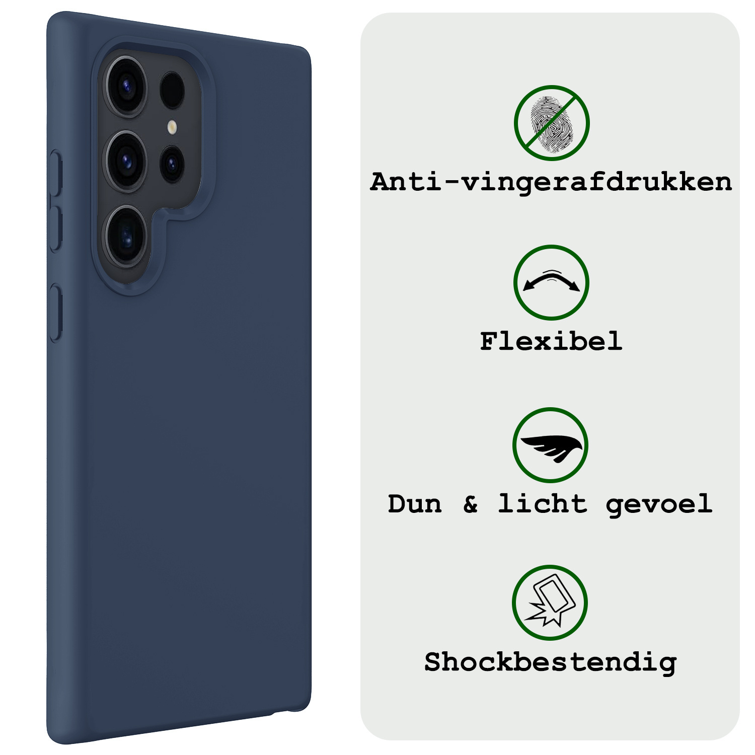 BASEY. Hoes Geschikt voor Samsung S24 Ultra Hoesje Siliconen Back Cover Case Met 2x Screenprotector - Hoesje Geschikt voor Samsung Galaxy S24 Ultra Hoes Cover Hoesje - Donkerblauw