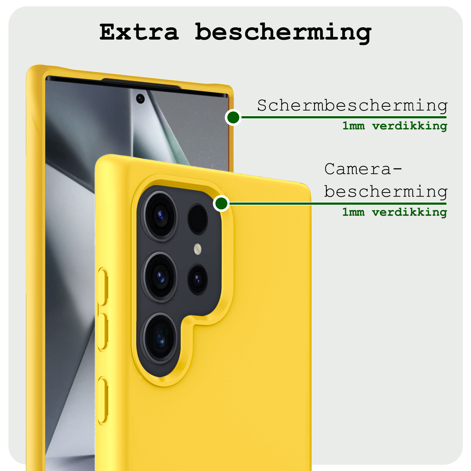 BASEY. Hoes Geschikt voor Samsung S24 Ultra Hoesje Siliconen Back Cover Case Met 2x Screenprotector - Hoesje Geschikt voor Samsung Galaxy S24 Ultra Hoes Cover Hoesje - Geel