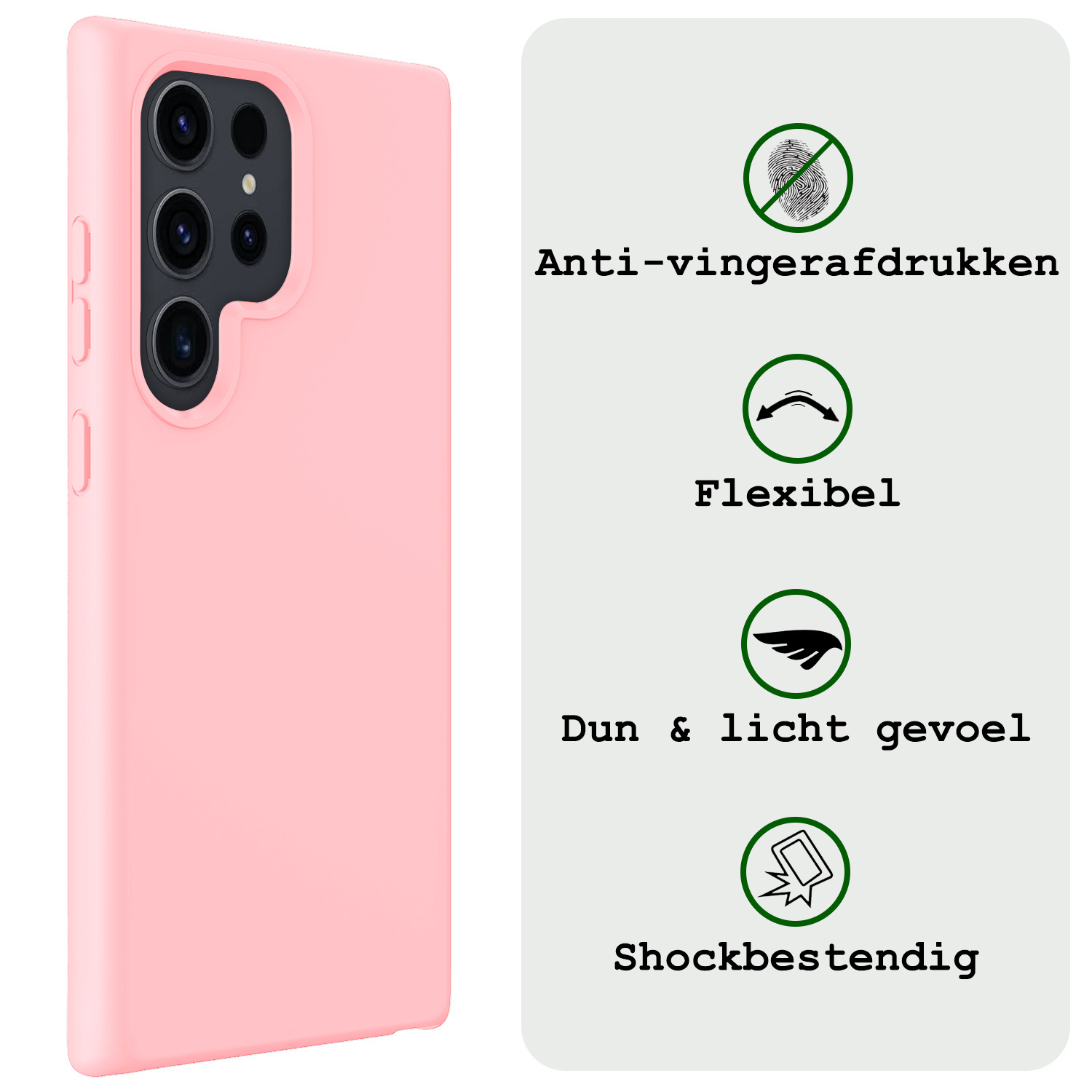BASEY. Hoes Geschikt voor Samsung S24 Ultra Hoesje Siliconen Back Cover Case Met 2x Screenprotector - Hoesje Geschikt voor Samsung Galaxy S24 Ultra Hoes Cover Hoesje - Lichtroze