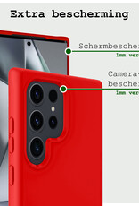 BASEY. Hoes Geschikt voor Samsung S24 Ultra Hoesje Siliconen Back Cover Case Met 2x Screenprotector - Hoesje Geschikt voor Samsung Galaxy S24 Ultra Hoes Cover Hoesje - Rood