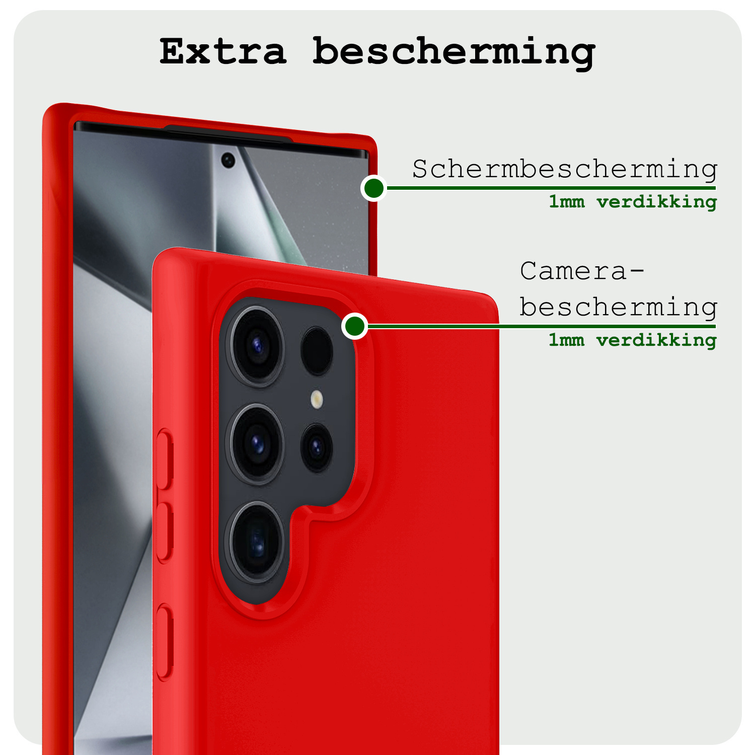 BASEY. Hoes Geschikt voor Samsung S24 Ultra Hoesje Siliconen Back Cover Case Met 2x Screenprotector - Hoesje Geschikt voor Samsung Galaxy S24 Ultra Hoes Cover Hoesje - Rood