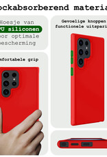 BASEY. Hoes Geschikt voor Samsung S24 Ultra Hoesje Siliconen Back Cover Case Met 2x Screenprotector - Hoesje Geschikt voor Samsung Galaxy S24 Ultra Hoes Cover Hoesje - Rood