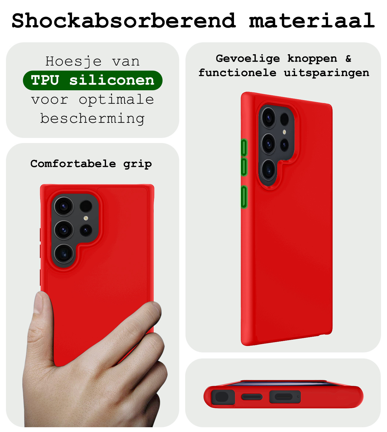 BASEY. Hoes Geschikt voor Samsung S24 Ultra Hoesje Siliconen Back Cover Case Met 2x Screenprotector - Hoesje Geschikt voor Samsung Galaxy S24 Ultra Hoes Cover Hoesje - Rood