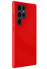 BASEY. Hoes Geschikt voor Samsung S24 Ultra Hoesje Siliconen Back Cover Case Met 2x Screenprotector - Hoesje Geschikt voor Samsung Galaxy S24 Ultra Hoes Cover Hoesje - Rood