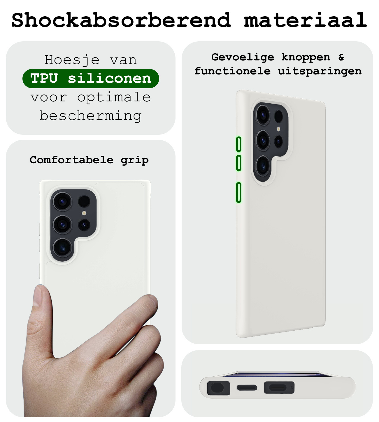 BASEY. Hoes Geschikt voor Samsung S24 Ultra Hoesje Siliconen Back Cover Case Met 2x Screenprotector - Hoesje Geschikt voor Samsung Galaxy S24 Ultra Hoes Cover Hoesje - Wit