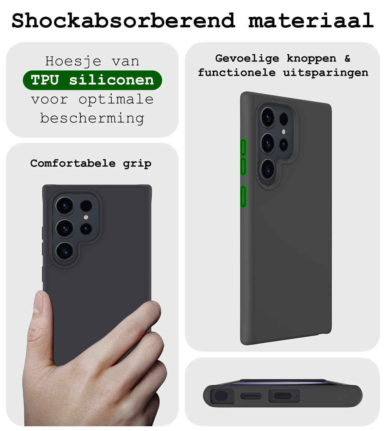 BASEY. Hoes Geschikt voor Samsung S24 Ultra Hoesje Siliconen Back Cover Case Met 2x Screenprotector - Hoesje Geschikt voor Samsung Galaxy S24 Ultra Hoes Cover Hoesje - Zwart