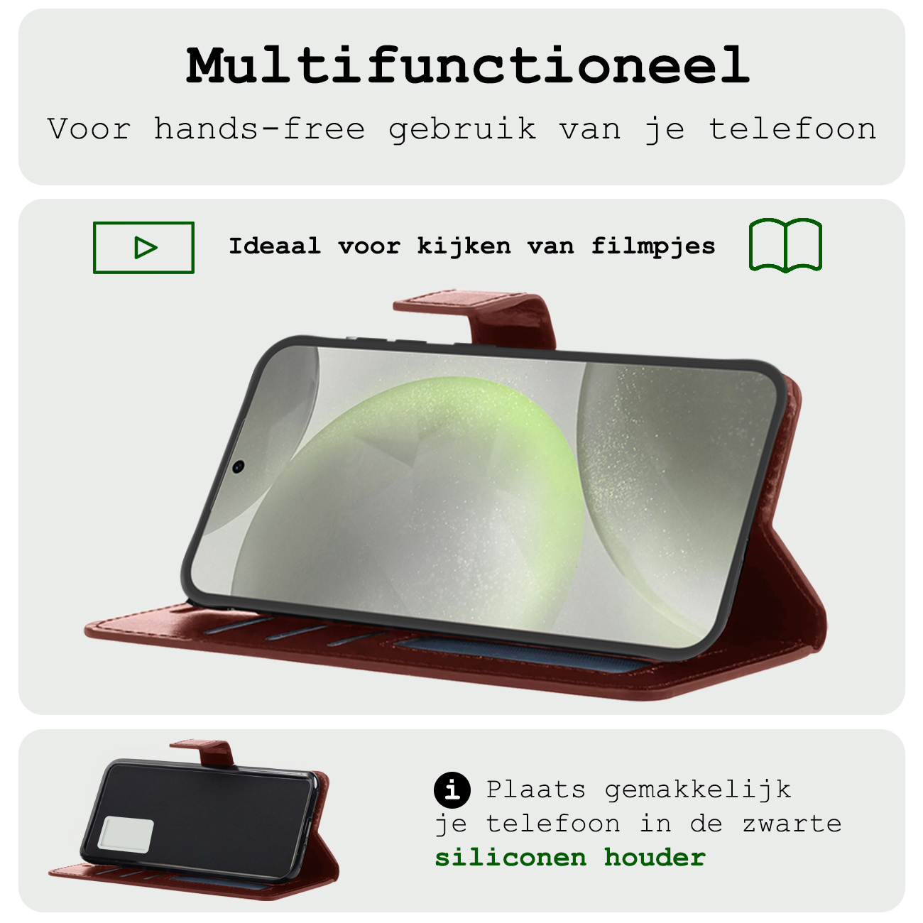 BASEY. Hoes Geschikt voor Samsung S24 Hoesje Bookcase Hoes Flip Case Book Cover Met Screenprotector - Hoesje Geschikt voor Samsung Galaxy S24 Hoes Book Case Hoesje - Bruin