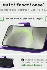 BASEY. Hoes Geschikt voor Samsung S24 Hoesje Bookcase Hoes Flip Case Book Cover Met Screenprotector - Hoesje Geschikt voor Samsung Galaxy S24 Hoes Book Case Hoesje - Paars