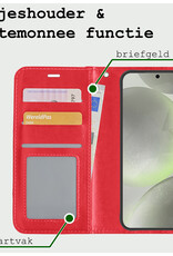 BASEY. Hoes Geschikt voor Samsung S24 Hoesje Bookcase Hoes Flip Case Book Cover Met Screenprotector - Hoesje Geschikt voor Samsung Galaxy S24 Hoes Book Case Hoesje - Rood