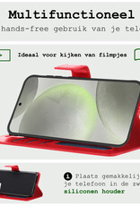 BASEY. Hoes Geschikt voor Samsung S24 Hoesje Bookcase Hoes Flip Case Book Cover Met Screenprotector - Hoesje Geschikt voor Samsung Galaxy S24 Hoes Book Case Hoesje - Rood