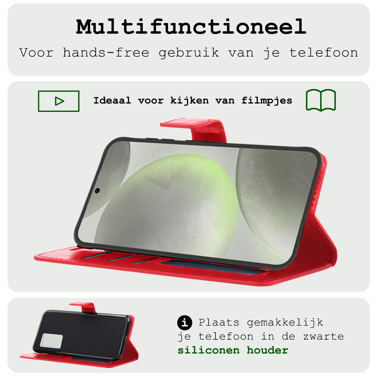 BASEY. Hoes Geschikt voor Samsung S24 Hoesje Bookcase Hoes Flip Case Book Cover Met Screenprotector - Hoesje Geschikt voor Samsung Galaxy S24 Hoes Book Case Hoesje - Rood