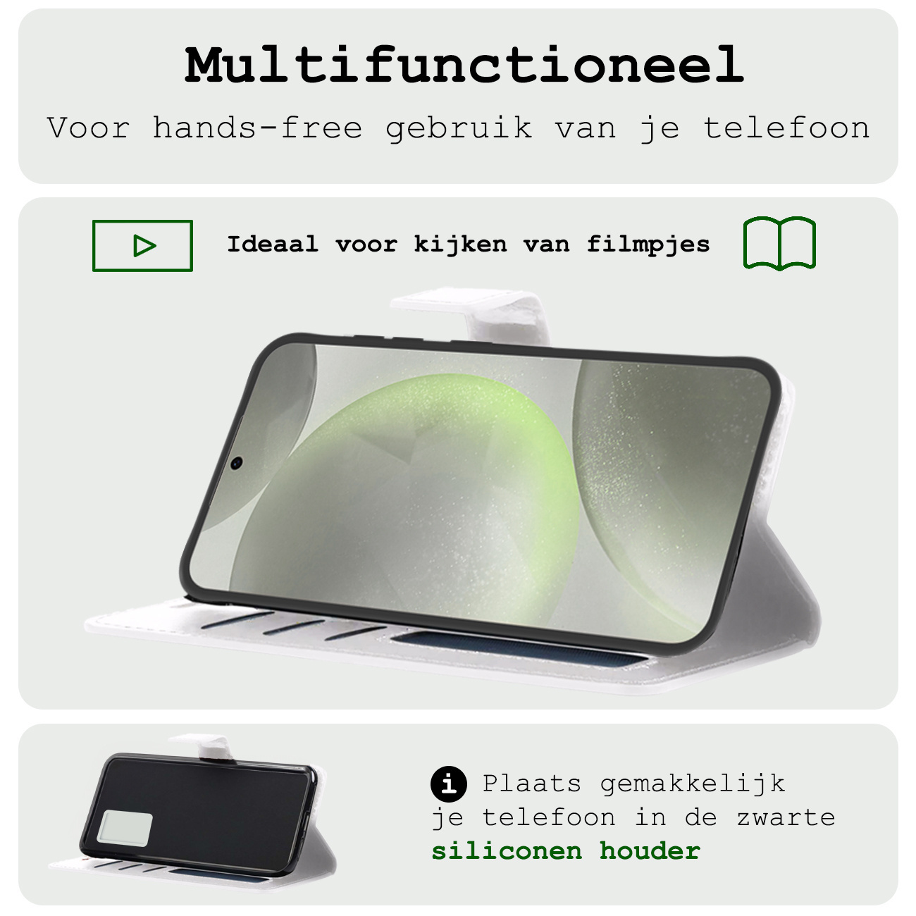 BASEY. Hoes Geschikt voor Samsung S24 Hoesje Bookcase Hoes Flip Case Book Cover Met Screenprotector - Hoesje Geschikt voor Samsung Galaxy S24 Hoes Book Case Hoesje - Wit