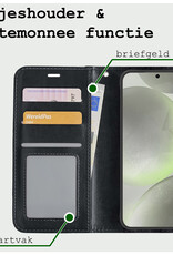 BASEY. Hoes Geschikt voor Samsung S24 Hoesje Bookcase Hoes Flip Case Book Cover Met Screenprotector - Hoesje Geschikt voor Samsung Galaxy S24 Hoes Book Case Hoesje - Zwart