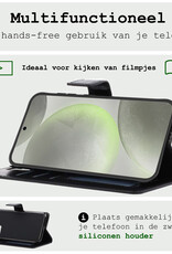 BASEY. Hoes Geschikt voor Samsung S24 Hoesje Bookcase Hoes Flip Case Book Cover Met Screenprotector - Hoesje Geschikt voor Samsung Galaxy S24 Hoes Book Case Hoesje - Zwart