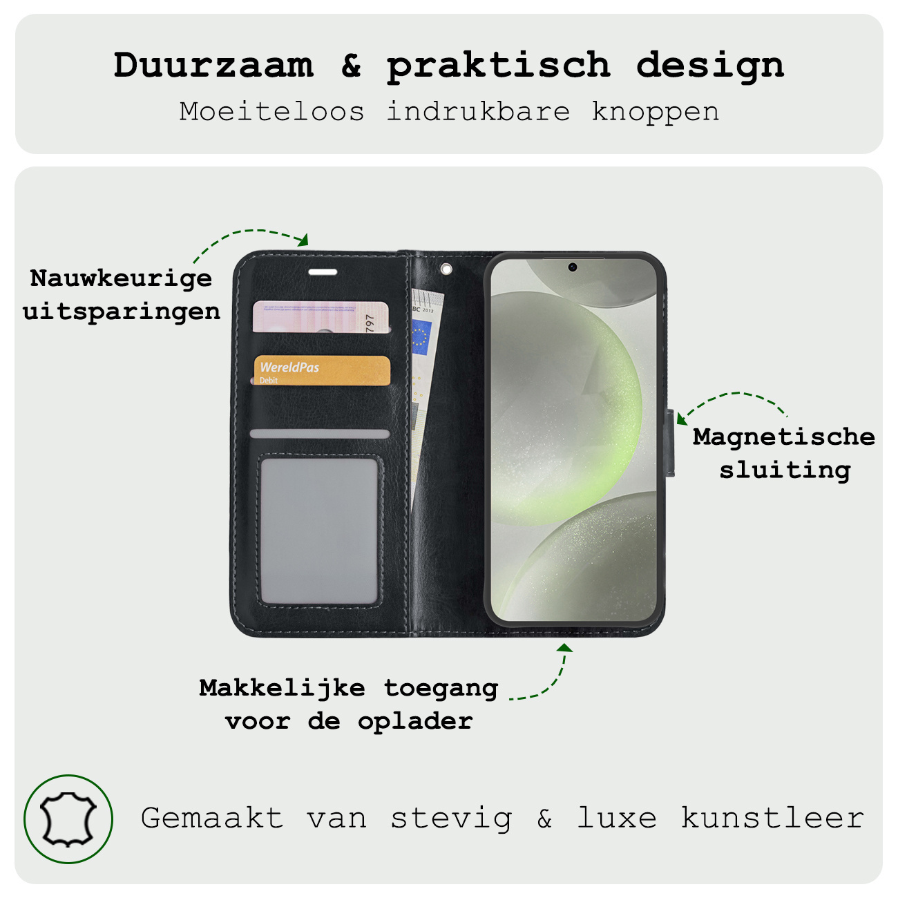 BASEY. Hoes Geschikt voor Samsung S24 Hoesje Bookcase Hoes Flip Case Book Cover Met Screenprotector - Hoesje Geschikt voor Samsung Galaxy S24 Hoes Book Case Hoesje - Zwart