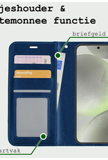 BASEY. Hoes Geschikt voor Samsung S24 Hoesje Bookcase Hoes Flip Case Book Cover Met 2x Screenprotector - Hoesje Geschikt voor Samsung Galaxy S24 Hoes Book Case Hoesje - Donkerblauw