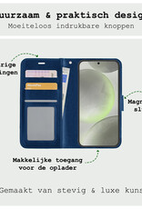 BASEY. Hoes Geschikt voor Samsung S24 Hoesje Bookcase Hoes Flip Case Book Cover Met 2x Screenprotector - Hoesje Geschikt voor Samsung Galaxy S24 Hoes Book Case Hoesje - Donkerblauw