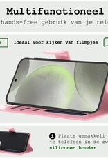 BASEY. Hoes Geschikt voor Samsung S24 Hoesje Bookcase Hoes Flip Case Book Cover Met 2x Screenprotector - Hoesje Geschikt voor Samsung Galaxy S24 Hoes Book Case Hoesje - Lichtroze
