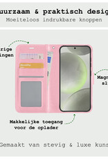 BASEY. Hoes Geschikt voor Samsung S24 Hoesje Bookcase Hoes Flip Case Book Cover Met 2x Screenprotector - Hoesje Geschikt voor Samsung Galaxy S24 Hoes Book Case Hoesje - Lichtroze